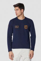 AERONAUTICA MILITARE Granatowy męski longsleeve With Patches. Niebieskie bluzki z długim rękawem męskie Aeronautica Militare, l, bez wzorów, bez kołnierzyka. W wyprzedaży za 279.99 zł.