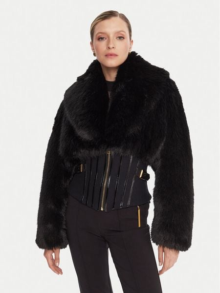 Elisabetta Franchi Futro GB-05A-57E2-V980 Czarny Regular Fit. Czarne płaszcze damskie Elisabetta Franchi, bez wzorów, z futra, bez kaptura. Za 3,999.00 zł.
