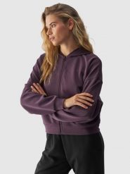 4F Bluza dresowa rozpinana z modalem damska - fioletowa XS. Fioletowe bluzy damskie 4f, xs, bez wzorów, z dresówki, z kapturem. W wyprzedaży za 79.99 zł.