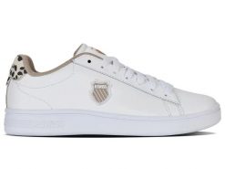 Buty sportowe - damskie - COURT SHIELD II - skóra, białe. Białe obuwie sportowe damskie K-SWISS, bez wzorów, z gumy, na fitness i siłownię. Za 169.00 zł.