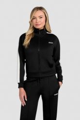 GUESS Czarna damska bluza z lampasami Yarrow, Rozmiar M. Czarne bluzy damskie Guess, m, z aplikacjami, bez kaptura. W wyprzedaży za 229.99 zł.