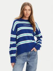 Guess Jeans Sweter W4BR09 Z3HM1 Niebieski Regular Fit. Niebieskie swetry damskie Guess Jeans, xl, z aplikacjami, z bawełny, bez kołnierzyka, bez ramiączek, bez kaptura. Za 329.99 zł.
