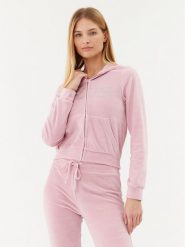 2005 Bluza Velour Zip Hoodie Różowy Regular Fit. Czerwone bluzy damskie 2005, l, bez wzorów, z bawełny, bez kaptura. Za 229.99 zł.