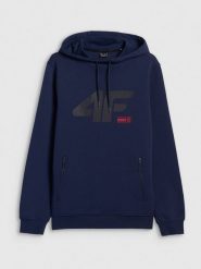 4F Bluza dresowa regular z kapturem męska - granatowa XXL. Niebieskie bluzy męskie 4f, m, bez wzorów, z dresówki, z kapturem. Za 189.99 zł.