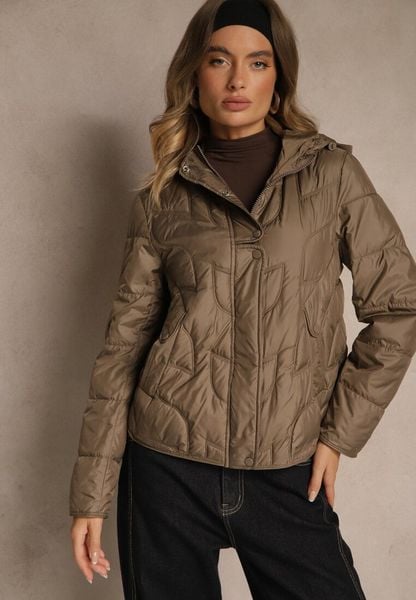Brązowa Kurtka Przejściowa z Kapturem w Oryginalne Pikowane Przeszycia Arivitta. Brązowe kurtki damskie Renee, l, bez wzorów, z jeansu, z kapturem. Za 189.99 zł.