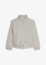 Kurtka puchowa. Szare kurtki i płaszcze dla dziewczynek bonprix, bez wzorów, z puchu, bez kaptura. Za 219.99 zł.