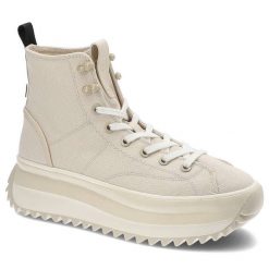 Sneakersy damskie Tamaris, tekstylna cholewka o wysokim kroju klasyczne sznurowanie z metalowymi oczkami masywna platforma, ivory, 1-25201-28-418. Brązowe półbuty damskie Tamaris, bez wzorów, z materiału, eleganckie, bez obcasa, na platformie, bez zapięcia. Za 246.99 zł.