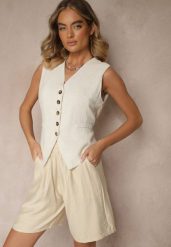 Beżowe Szorty z Wiskozy High Waist Ozdobione Paskiem Lumilirae. Brązowe szorty damskie Renee, na lato, l, bez wzorów, z wiskozy, eleganckie, z podwyższonym stanem. Za 39.99 zł.
