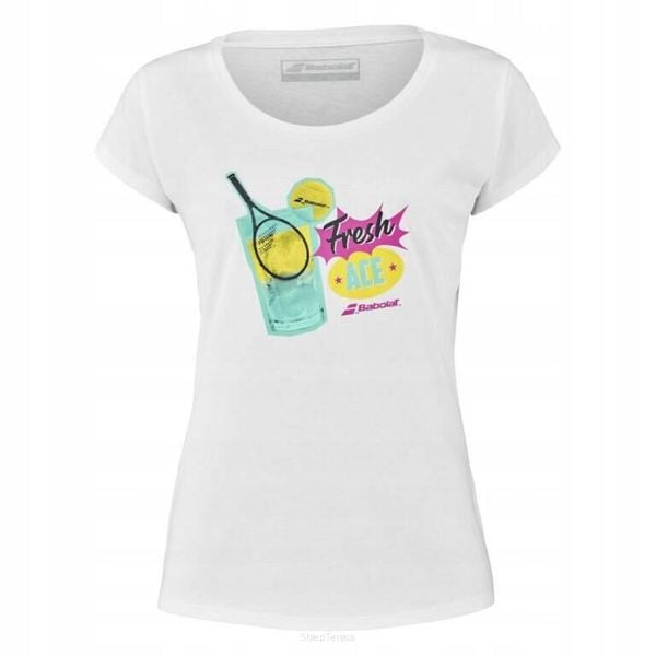 Koszulka tenisowa damska Babolat Exercise Message tee. Białe t-shirty damskie BABOLAT, xs, bez wzorów, z bawełny, bez kołnierzyka. Za 60.00 zł.