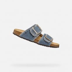 Sandały GEOX D BRIONIA R Czarny. Niebieskie sandały damskie Geox, bez wzorów, ze skóry, bez obcasa, bez zapięcia. Za 446.99 zł.