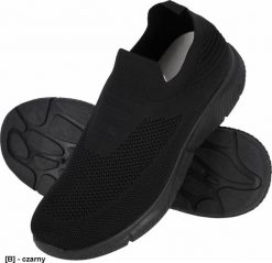 BSSAMI - Półuty sportowe SAMI damskie dziany materiał tekstylny wciągane zakończone ściągaczem podeszwa tworzywo PVC lekkie wygodne - czarny 44. Czarne obuwie sportowe damskie Reis, bez wzorów, z materiału. Za 42.97 zł.