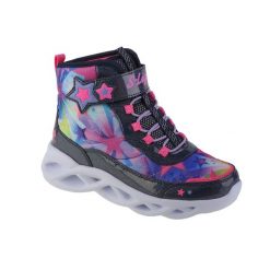 Buty zimowe dziewczęce, Twisty Brights - Sweet Starz. Niebieskie buty zimowe dziewczęce Skechers, bez wzorów, z materiału, za kostkę, bez zapięcia. Za 259.99 zł.