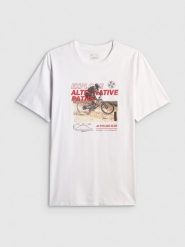 4F T-shirt relaxed z nadrukiem męski - biały M. Białe t-shirty męskie 4f, m, bez wzorów, z bawełny, klasyczne, bez kołnierzyka. Za 79.99 zł.