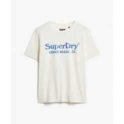 Damska koszulka z nadrukiem Superdry Venue. Białe t-shirty damskie Superdry., m, bez wzorów, klasyczne, bez kołnierzyka. Za 131.45 zł.