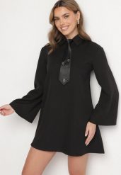 Czarna Sukienka Trapezowa z Szerokimi Rękawami Kołnierzykiem i Krawatem Ralliora. Czarne sukienki damskie Born2be, na co dzień, uniwersalny, bez wzorów, eleganckie, bez kołnierzyka, bez ramiączek, mini, trapezowe. Za 139.99 zł.