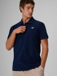 4F Koszulka polo regular męska - granatowa L. Niebieskie koszulki polo męskie 4f, l, bez wzorów, z dzianiny, biznesowe, bez ramiączek. Za 99.99 zł.