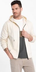 Ombre Męska bluza dresowa BASIC rozpinana z kapturem - kremowa V11 OM-SSBZ-0178 M. Białe bluzy męskie Ombre, m, bez wzorów, z dresówki, z kapturem. Za 119.99 zł.
