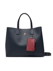 Tommy Hilfiger Torebka Th Icon Satchel Mono AW0AW18923 Granatowy. Niebieskie torebki do ręki damskie Tommy Hilfiger, bez wzorów, ze skóry, bez dodatków. Za 749.99 zł.