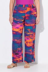 Damskie Spodnie palazzo szeroka prosta nogawka elastyczny pas. Brązowe spodnie materiałowe damskie Ulla Popken, plus size, bez wzorów, z materiału. Za 191.99 zł.
