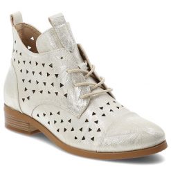 Botki damskie Vinceza, cholewka ze skóry ekologicznej z ażurową perforacją sznurowane i zapinane z boku na suwak, złote, 58620. Żółte kozaki damskie VINCEZA, ze skóry ekologicznej, bez obcasa. Za 169.00 zł.