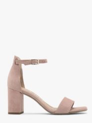 Pudrowo-różowe sandały na obcasie. Czerwone sandały damskie Ryłko, bez wzorów, ze skóry, bez obcasa, na obcasie, bez zapięcia. Za 349.99 zł.