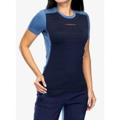 Koszulka szybkoschnąca damska La Sportiva Sunfire T-Shirt. Niebieskie koszulki sportowe damskie La Sportiva, bez wzorów, bez kołnierzyka, bez ramiączek. Za 188.99 zł.