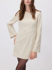Sukienka mini - beżowy. Brązowe sukienki damskie Reserved, l, bez wzorów, z tkaniny, bez kołnierzyka, bez ramiączek, mini. W wyprzedaży za 89.99 zł.
