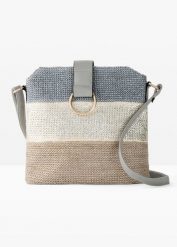 Torebka na ramię w optyce słomkowej. Niebieskie torby na ramię damskie bonprix, bez wzorów, bez dodatków. Za 149.99 zł.