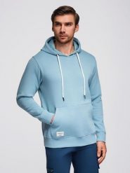 Bluza męska dresowa BASIC kangurka z kapturem - niebieska V7 B1674 S. Niebieskie bluzy męskie Ombre, m, bez wzorów, z dresówki, z kapturem. Za 236.00 zł.