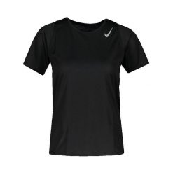 Koszulka Nike Dri-FIT Race damska, lekka i oddychająca. Czarne t-shirty damskie Nike, bez wzorów, z poliesteru, sportowe, bez kołnierzyka. Za 97.42 zł.