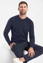 Sweter z dekoltem w serek S-STIG. Niebieskie swetry przez głowę męskie Volcano, l, bez wzorów, z bawełny, bez kołnierzyka. Za 139.99 zł.