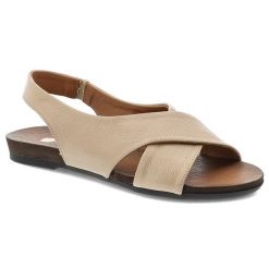 Sandały damskie Armodo, ze skóry naturalnej o ziarnistej fakturze szerokie zachodzące na siebie paski odkryty fason, beżowe, 40407. Brązowe klapki damskie Armodo, bez wzorów, ze skóry, bez obcasa. Za 309.00 zł.