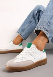 Biało-Zielone Sneakersy Tenisówki na Kauczukowej Podeszwie Ondriama. Białe trampki i tenisówki damskie Born2be, bez wzorów, z kauczuku, eleganckie, bez zapięcia. Za 84.99 zł.