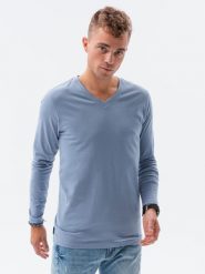 Longsleeve męski bez nadruku - jasnoniebieski V9. Niebieskie bluzki z długim rękawem męskie Ombre Clothing, m, bez wzorów, klasyczne, bez kołnierzyka. W wyprzedaży za 29.99 zł.