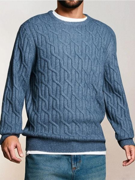 Sweter z dekoracyjnym splotem - szary. Szare swetry przez głowę męskie Sinsay, l, bez wzorów, ze splotem, bez kołnierzyka. Za 79.99 zł.