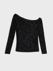 Bluzka z dekoltem asymetrycznym - czarny. Czarne bluzki damskie Sinsay, l, bez wzorów, z asymetrycznym kołnierzem, bez ramiączek. Za 35.99 zł.