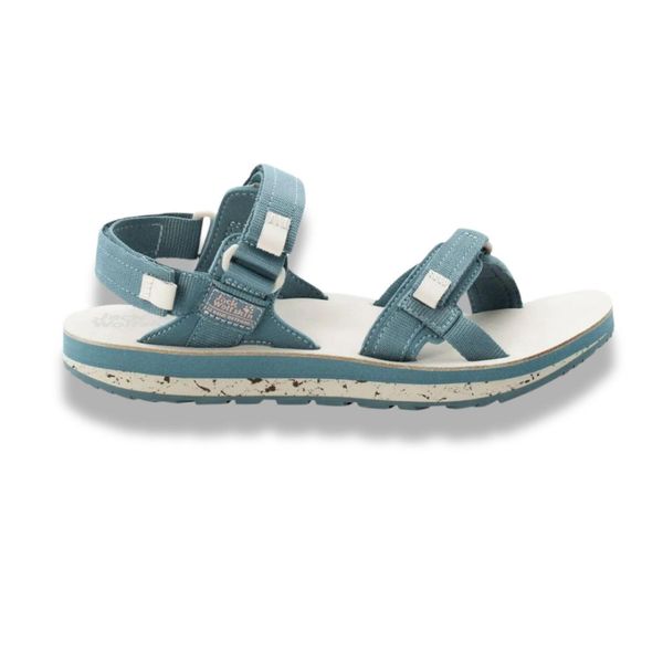 Sandały turystyczne damskie Jack Wolfskin Outfresh Deluxe. Niebieskie sandały damskie Jack Wolfskin, bez wzorów, bez obcasa, bez zapięcia. W wyprzedaży za 184.00 zł.