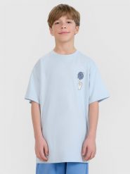 4F T-shirt oversize z nadrukiem chłopięcy - niebieski 140 (9-10 lat). Niebieskie t-shirty dla chłopców 4f, bez wzorów, z bawełny, bez ramiączek. W wyprzedaży za 29.99 zł.