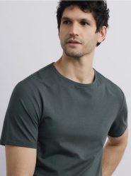 T-shirt regular z bawełną merceryzowaną - zielony. Zielone t-shirty męskie Reserved, l, bez wzorów, z bawełny, bez kołnierzyka. Za 99.99 zł.