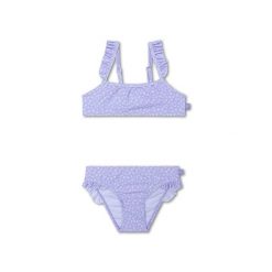 Bikini 5148 fioletowy wzór leopard, materiał z recyklingu, UPF 50+. Fioletowe stroje kąpielowe dla dziewczynek SWIM ESSENTIALS, bez wzorów, z elastanu. Za 200.99 zł.