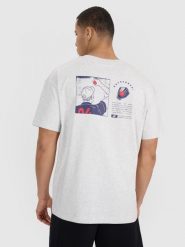 4F T-shirt oversize z nadrukiem męski - szary S. Szare koszulki sportowe męskie 4f, m, bez wzorów, z bawełny, klasyczne, bez kołnierzyka. W wyprzedaży za 49.99 zł.