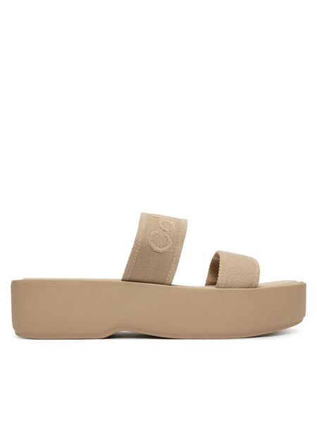 Calvin Klein Klapki Flatform Sndl Webbing HW0HW02878 Beżowy. Brązowe klapki damskie Calvin Klein, bez wzorów, bez obcasa. Za 329.99 zł.