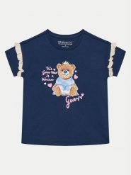 Guess T-Shirt K5RI12 K6YW4 Granatowy Regular Fit. Niebieskie t-shirty i topy dla dziewczynek Guess, z aplikacjami, z bawełny, bez ramiączek. Za 69.99 zł.