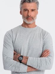 Longsleeve męski BASIC z okrągłym dekoltem - szary melanż V3 - Rozmiar: XXL. Szare bluzki z długim rękawem męskie Ombre Clothing, m, bez wzorów, z bawełny, klasyczne, bez kołnierzyka. W wyprzedaży za 79.99 zł.