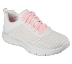 Buty do chodzenia damskie Skechers 124952WPK. Białe obuwie sportowe damskie Skechers, bez wzorów, z gumy, trekkingowe. Za 445.00 zł.