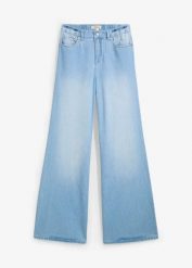 Jeansy wide leg, high waist, full length, z wygodnym pasem. Niebieskie jeansy damskie bonprix, z podwyższonym stanem. Za 142.99 zł.