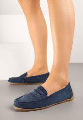 Granatowe Mokasyny ze Skóry Naturalnej Zdobione Perforacją Revaya. Niebieskie mokasyny damskie Renee, ze skóry, eleganckie. Za 139.99 zł.