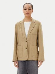 Tommy Hilfiger Marynarka Ess WW0WW44757 Beżowy Regular Fit. Brązowe żakiety damskie Tommy Hilfiger, bez wzorów, ze lnu. Za 549.99 zł.