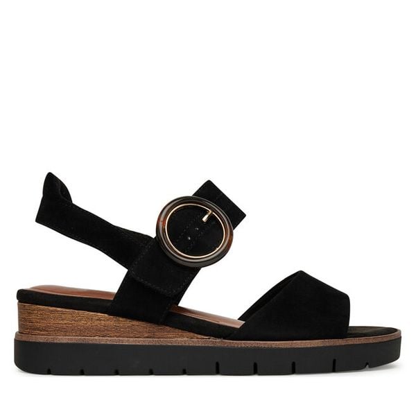 Sandały Tamaris. Czarne sandały damskie Tamaris, bez wzorów, bez obcasa, na koturnie, bez zapięcia. Za 229.99 zł.
