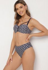 Granatowe Bikini Biustonosz z Ozdobnymi Paskami i Majtki Figi Linadora. Niebieskie bikini damskie Born2be, na lato, uniwersalny, bez wzorów. Za 79.99 zł.